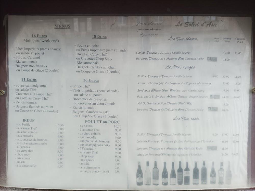 Le Soleil d'Asie - Menu Image 1
